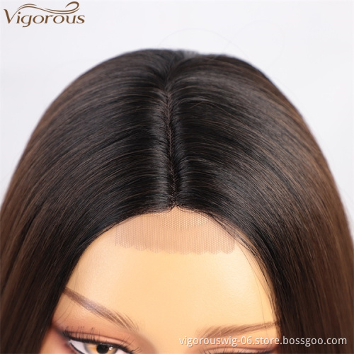 Vigorous Fashion Girl Cheap Long Silky Straight Wigs Lace Middle Part Ombre Brown Wigs For White Women Heat Resistant